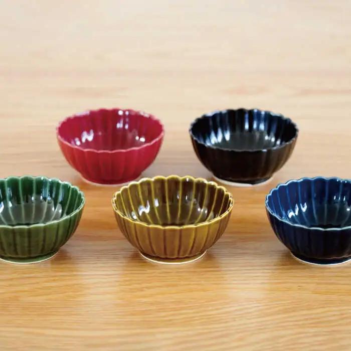 【波佐見焼】花しのぎ 丸小付 5色セット(墨・紅・藍・織部・鴬茶) 小鉢 食器 皿 【団陶器】 [PB84] 波佐見焼