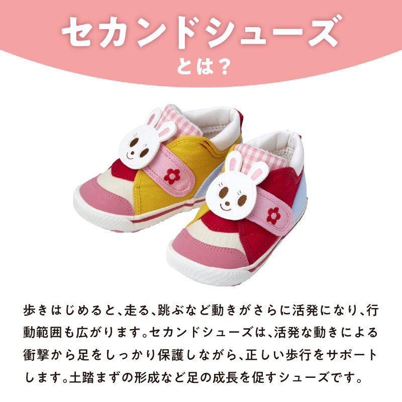 ミキハウス　セカンドベビーシューズ（うさこ顔・15.0cm）_ミキハウス セカンドシューズ うさこ 白 × ピンク サイズ 15.0cm BOX 付 2E 設計 キャンバス 素材 足 保護 正しい歩行