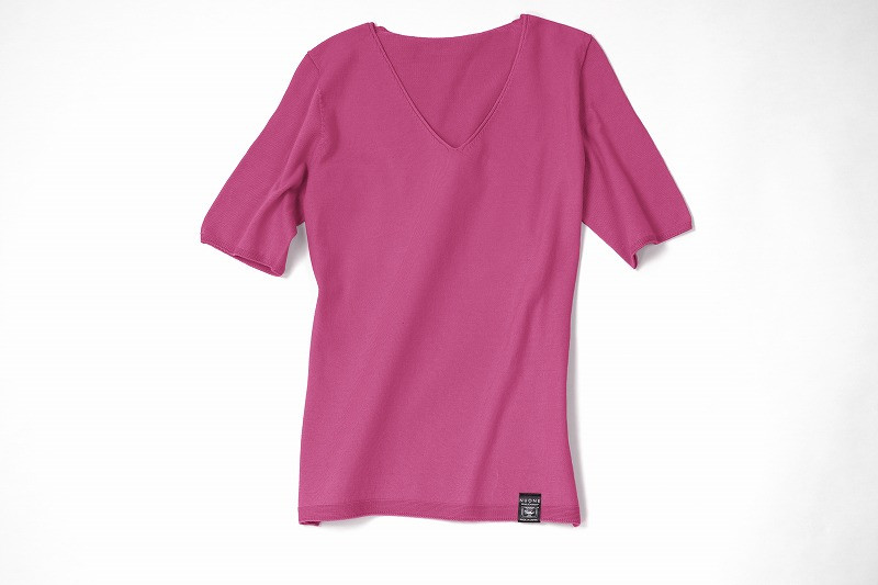 
            NUONE海島綿Vネック半袖プルオーバー パープルピンク
          