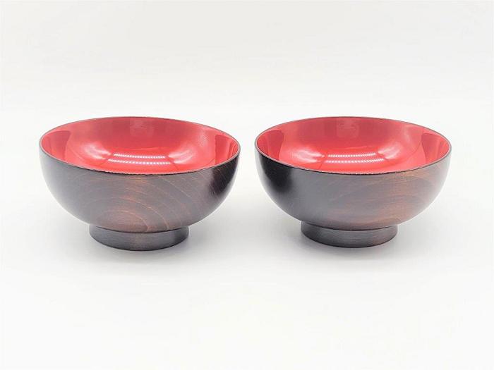 
川連漆器　木目汁椀　ペア[B5-5801]
