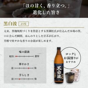 【毎月定期便】【黒白波】25度【900ml】×6パック セット【薩摩焼酎】JJ10-0004 全5回【配送不可地域：離島】【4068418】