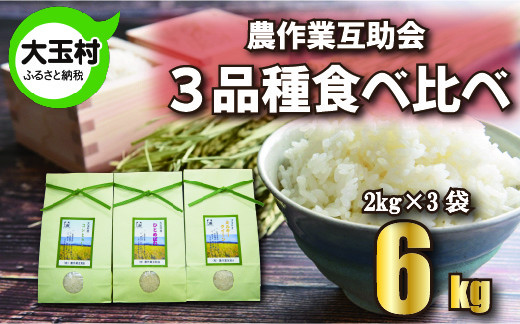 
米 令和6年産 3品種 食べ比べ セット 6㎏ （ コシヒカリ 2㎏ 、 ひとめぼれ 2㎏ 、 ミルキークイーン 2㎏ ） 農作業互助会 ｜ 福島県 大玉村 米作り 精米 安達太良山 ヒトメボレ こしひかり ｜gj-tk06-R6
