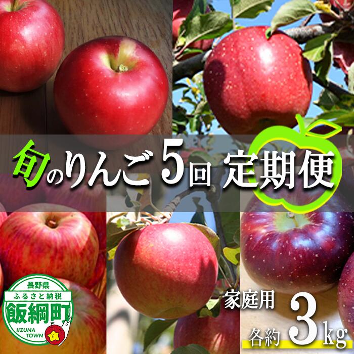 【ふるさと納税】 旬のりんご 〔 定期便 〕 家庭用 3kg × 5回 ファームたんぽぽ 沖縄県への配送不可 令和8年度収穫分 長野県 飯綱町 〔 信州 果物 フルーツ リンゴ 林檎 長野 予約 農家直送 〕発送時期：2026年9月上旬〜2026年12月中旬{**}