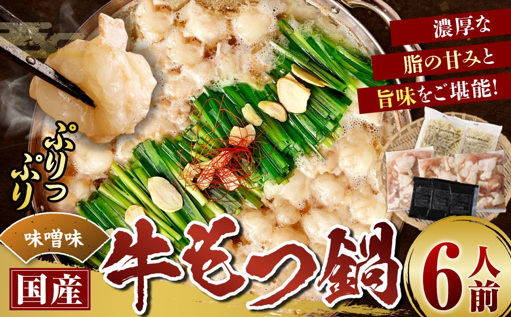 
                  【 順次発送 】 国産牛もつ鍋 6人前 ちゃんぽん 濃縮スープ付 （ みそ味 ） もつ鍋 モツ鍋 鍋セット なべ おなべ 鍋の素 セット ホルモン 牛もつ モツ 味噌 みそ 名物 黒毛和牛
                