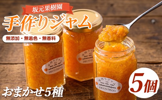 
                  みかん農家坂元さんちの手作りジャム5個セット(無添加・無着色・無香料) (坂元果樹園/IB043-001) おまかせ５種 こだわりのマーマレード 手作り ジャム 無添加 柑橘 不知火 しらぬい はっさく ポンカン 金柑 キンカン スモモ ラズベリー ミックスベリー等 国産 ギフト 贈答品 贈り物
                