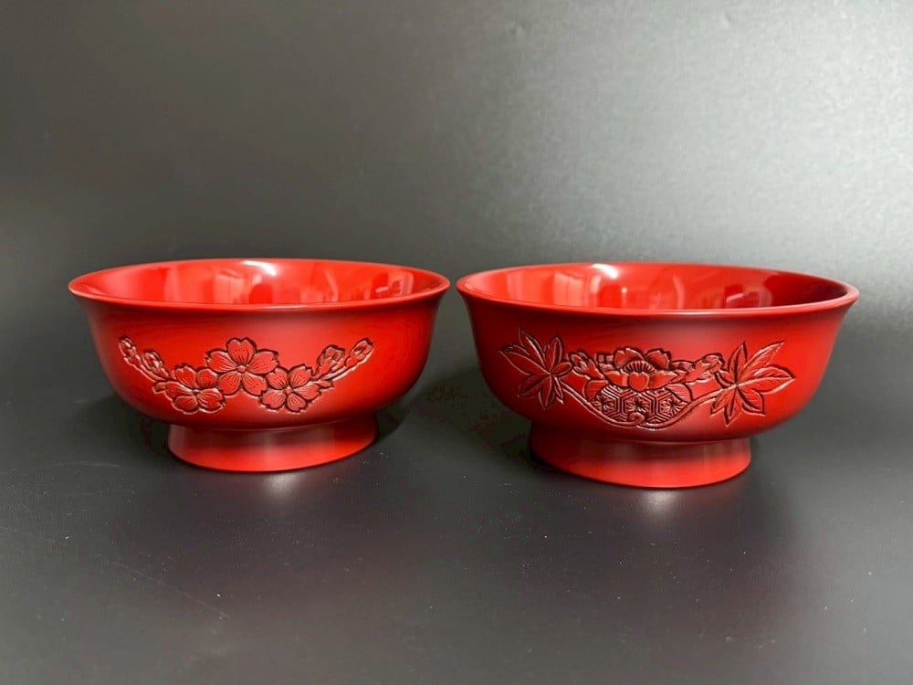 
            【限定一点物】村上木彫堆朱 羽反り多用お椀2個セット　伝統工芸品 漆 漆器 漆塗り ギフト 贈り物 食事 村上市 新潟県 送料無料 1062009
          