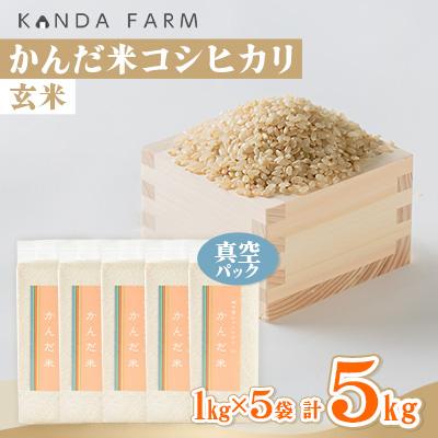 ふるさと納税 小矢部市 鮮度の米　かんだ米『コシヒカリ』玄米　真空パック　1kg×5袋