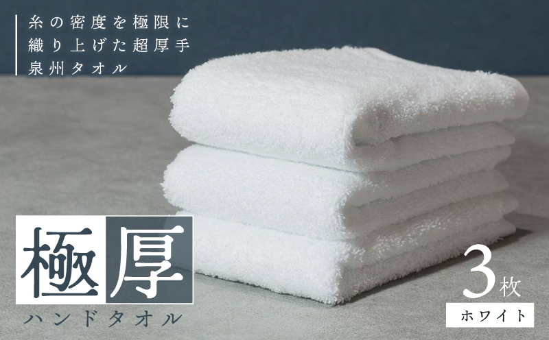 【お試し】極厚ハンドタオル 3枚 ホワイト【泉州タオル 国産 吸水 普段使い シンプル 日用品 家族 ファミリー 大阪 泉佐野 大阪府 泉佐野市】