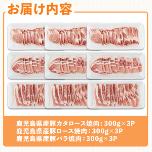 鹿児島県産 豚 バラエティー 焼肉 セット 冷凍(合計2.7kg) 【ハピネス】A930