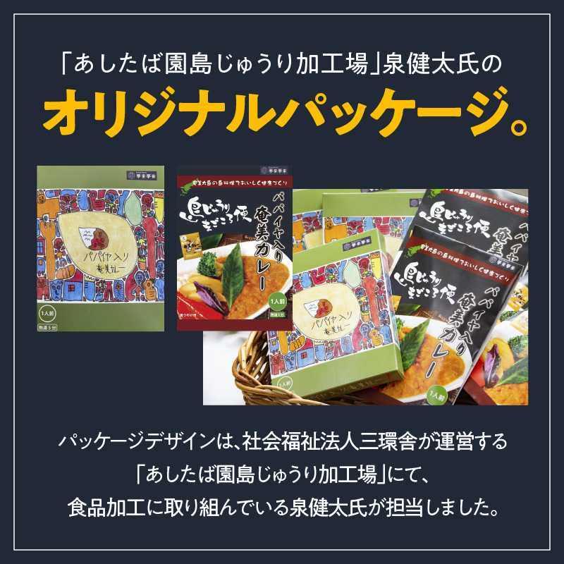 パパイヤ入り奄美カレー 180g 5個セット - 鹿児島県 奄美市 奄美大島 レトルトカレー チキンカレー 島ウコン 青パパイヤ入り 島料理 島じゅうりまごころ便パッケージ 湯銭 加熱