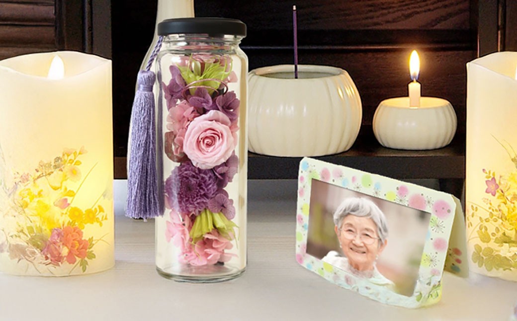 仏花 お供えボトル セット 手提げ袋付 仏壇用 プリザーブドフラワー