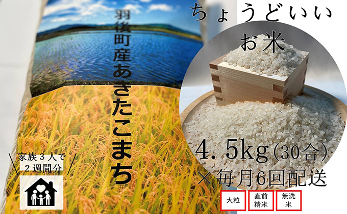 
            ちょうどいい量のお米 定期便 ◎ あきたこまち 無洗米（毎月4.5kg×6回）
          