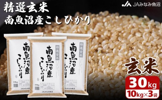 【令和8年産＼新米／】南魚沼産こしひかり 精選玄米 30kg（10kg×3袋） ≪特A獲得日本一産地 もっちり甘い 南魚沼産コシヒカリ コシヒカリ こしひかり 玄米 銘柄米 ブランド米 南魚沼産 新潟米 高評価 甘み 国産米 産地米 家庭米 ご飯≫