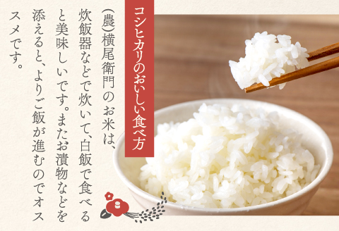 D-1113 【定期便】横尾衛門のコシヒカリ 白米 10kg×6回コース【 新米 定期便 定期 6回 米 お米 白米 精米 特別栽培米 低農薬 低化学肥料 ブランド米 コシヒカリ 10kg×6回 合計