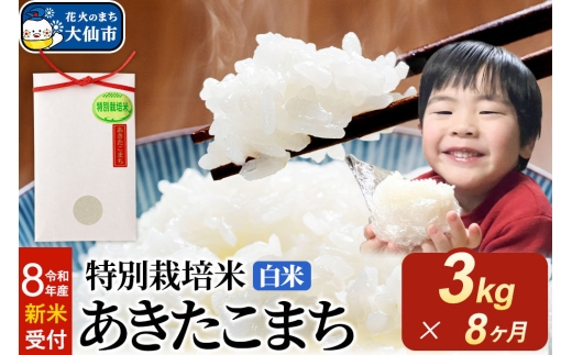 ＜令和8年産 新米受付＞《定期便8ヶ月》米 特別栽培米 あきたこまち【白米】3kg×1袋 [先行予約 新米 米 お米 こめ 白米 精米 特別栽培米 あきたこまち ブランド米 秋田県産]