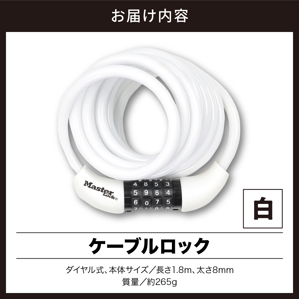 ケーブルロック　8221JADPROWHT（白）　ダイヤル式　防犯　防災　Master Lock
