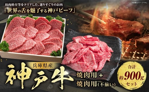 神戸牛 焼肉・焼肉（不揃い）用セット 計約900g AKY3 牛肉 肉 焼肉 焼肉用 神戸ビーフ 冷凍 兵庫県 赤穂市