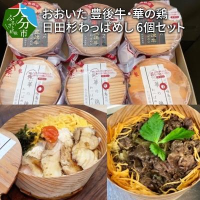 ふるさと納税 大分市 おおいた 豊後牛・華の鶏 日田杉わっぱめし 6個セット_A01114