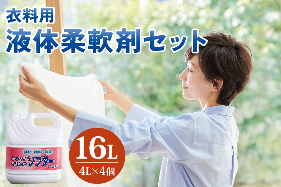 
            【期間限定】[生活応援] 衣料用 液体柔軟剤セット 16L ( 4L× 4個 ) 液体柔軟剤 ソフター おしゃれ 着洗い 抗菌剤 静電気防止 シワ ふんわり 日用品 襟 袖 服 消耗品 シミ 黄ばみ 綺麗 キレイ 消臭 詰替 衣服 タオル 業務用 新生活
          