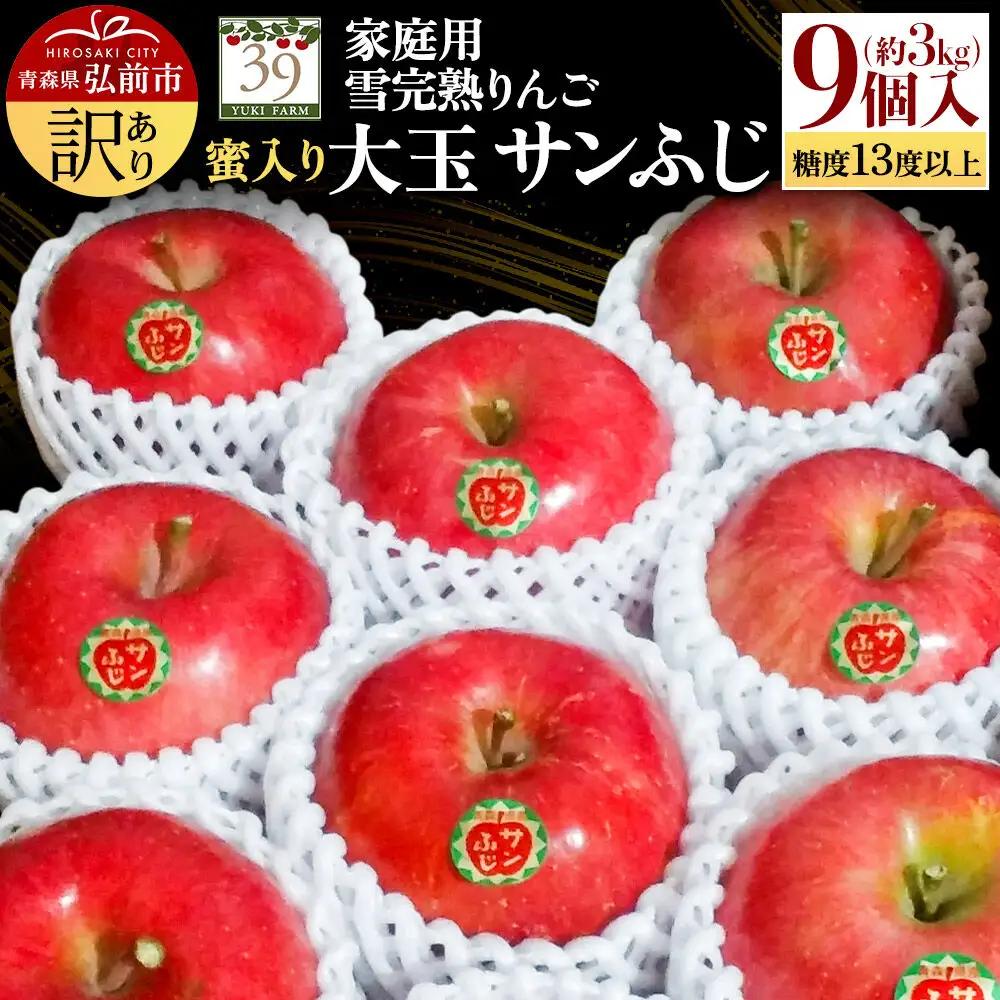 りんご サンふじ【訳あり】約3kg（9個）大玉 蜜入り 家庭用 先行受付