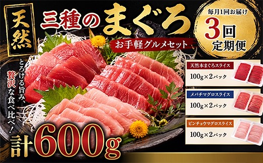 
                  【 3回 定期便 】3種 まぐろ お手軽グルメセット 600g 本マグロ ビンチョウマグロ メバチマグロ 訳あり わけあり スライス 切り落とし 切落し 天然 鮪 刺身 刺し身 食べ比べ 魚 さかな 魚介 海鮮 漬け丼 冷凍 小分け 便利 頒布会 人気 おすすめ 3か月 3カ月 連続 まぐろ定期便 海鮮定期便 高知県 室戸市
                