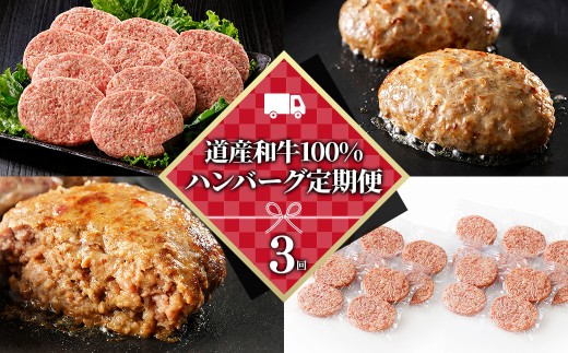 ハンバーグ 3ヵ月 定期便 道産和牛100%ハンバーグ 120g×20個×3回 国産 北海道 牛 肉 牛肉 国産牛 和牛 冷凍ハンバーグ ［078-TN82］