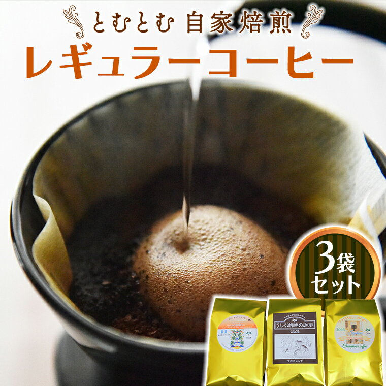 【ふるさと納税】とむとむ 自家焙煎 レギュラーコーヒー 3袋 セット ( 各200g ) 袋 中挽き 珈琲 バリスタ 日本一 ブレンド モカ 自家焙煎 香り 挽きたて