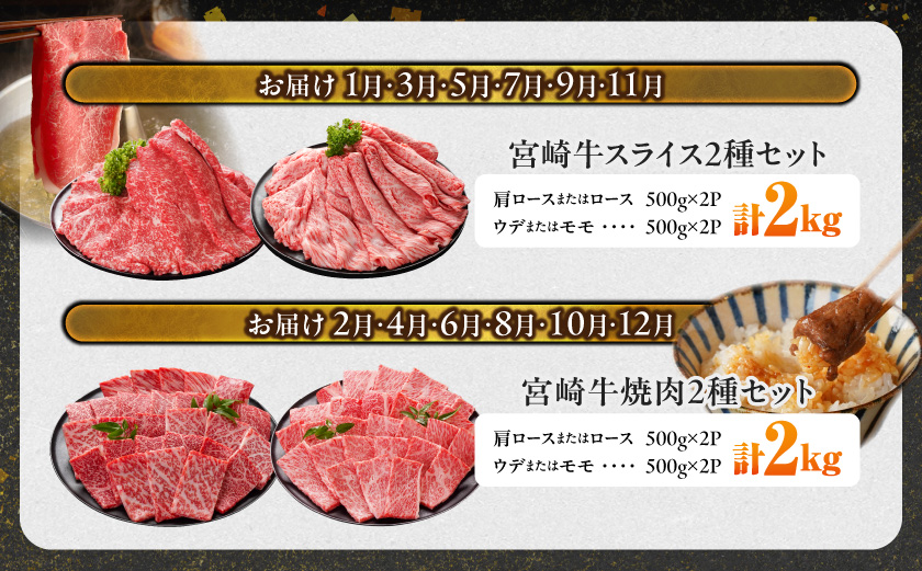 ≪8回連続お届け≫宮崎牛赤身霜降り食べ比べ定期便L(総重量16kg)_T256-8-N201