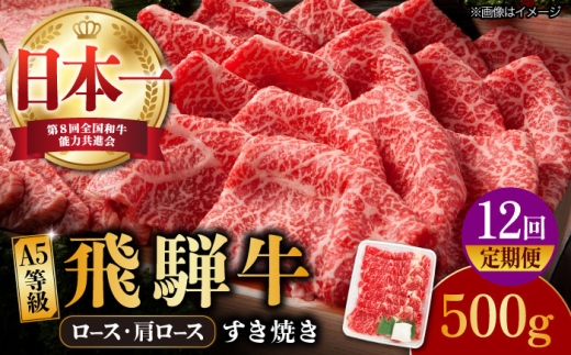 【12回定期便】【飛騨牛 すき焼き用】A5等級 ロース / 肩ロース 500g 和牛 ブランド牛 国産 牛肉 多治見市 / 渡辺精肉店 [TAZ020]