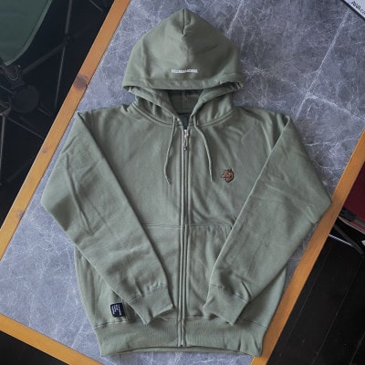 「イノシシ派」ジップアップスウェットパーカー/オリーブ/男女兼用XLサイズ【1614414】