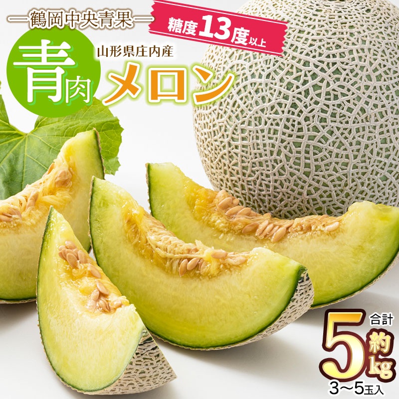 【令和7年産】庄内産メロン 【青肉】3～5玉　約5kg　糖度13度以上　鶴岡中央青果