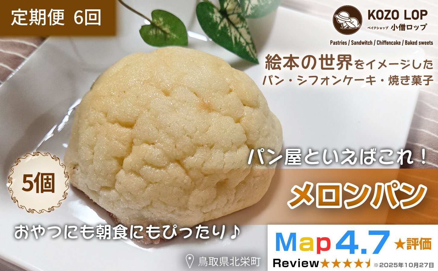 1169.【定期便6ヶ月】鳥取県産 人気菓子パン メロンパン 5個×6回 313726_BD050