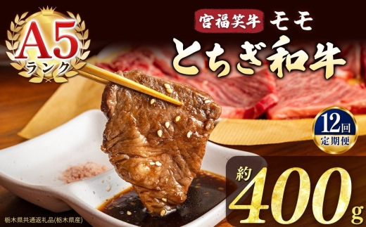 【定期便12回】宮福笑牛(とちぎ和牛) A5 モモ焼き肉 約400g  | 定期便 牛肉 和牛 焼き肉 やきにく 焼肉 焼肉用 モモ肉 もも肉 モモ もも 旨味 美味しい 肉 お肉 栃木県共通返礼品（栃木県産） 栃木県 真岡市