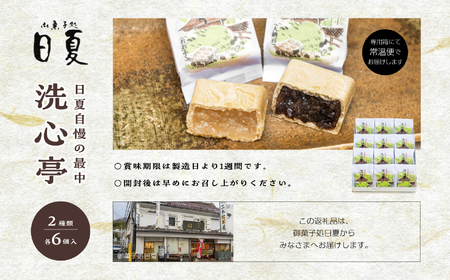 日夏自慢の最中　洗心亭（大納言6個／おおふく6個）【菓子処日夏】