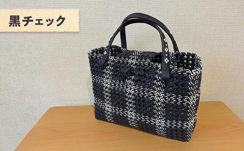 バッグ クラフトおしゃれかごバッグ 雑貨 ファッション オシャレ 紺チェック