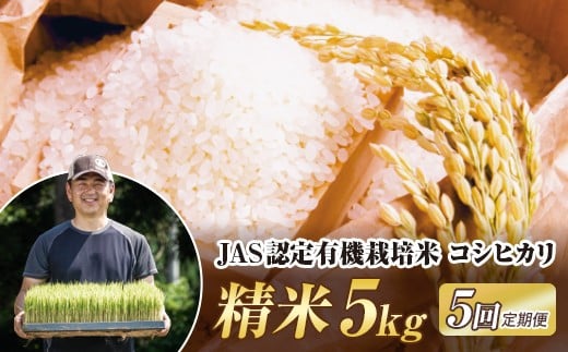 
            ＜定期便5ヶ月＞ 令和7年産米  JAS認定 有機栽培米 西会津産米コシヒカリ 精米 5kg  F4D-2047
          