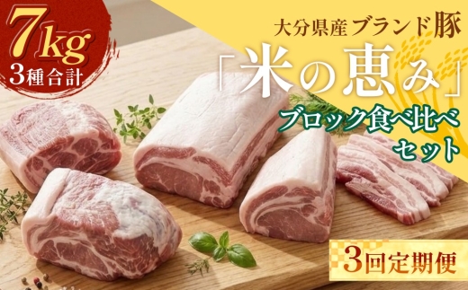 
                  【3回定期便】大分県産ブランド豚 奥豊後豚（米の恵み） 3種ブロック 食べ比べ 計7kg ロース
                