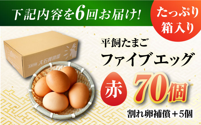 【全6回定期便】【お得な箱入り】平飼たまご ファイブエッグ M～Lサイズ 70個 / 5EGG 卵 赤玉子五島市 / 五島列島大石養鶏場 [PFQ030]