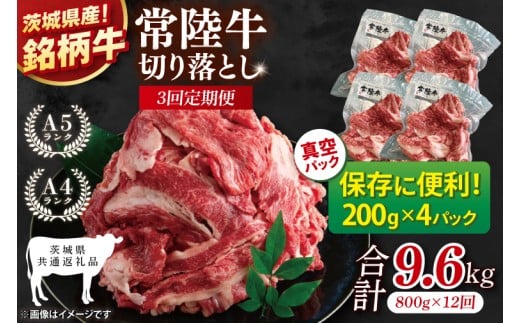 【茨城県共通返礼品】【12ヶ月定期便】【茨城県共通返礼品】個包装で便利！常陸牛切り落とし 800g（200g×4）【黒毛和牛 国産 銘柄牛 牛肉 肉 個包装 真空パック 小分け 冷凍 茨城県産】(81-45)