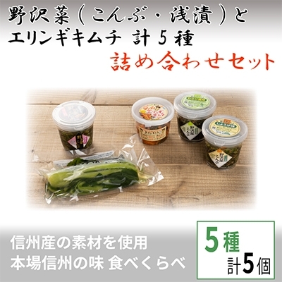 
            野沢菜(こんぶ・浅漬) とエリンギキムチ 計5種 詰合せセット＜ 漬物 お土産 信州 長野 ＞【1110403】
          