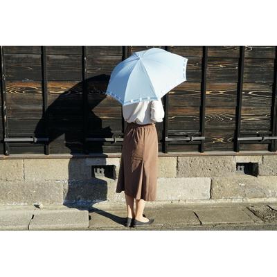 ふるさと納税 古河市 雪華模様の刺繍入り日傘(晴雨兼用・サイズ50cm・UV加工・麻50%綿50%)水色 _BL22 |  | 01