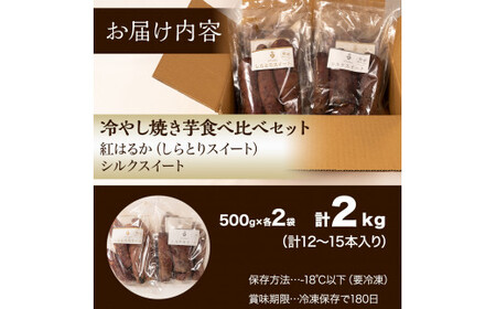 冷やし焼き芋 冷凍 焼き芋 やきいも 2kg 2キロ 食べ比べ セット 500g×各2袋  ( 紅はるか + シルクスイート ) しっとり甘い プレゼント 贈答用 おやつ ダイエット 芋スイーツ 送料