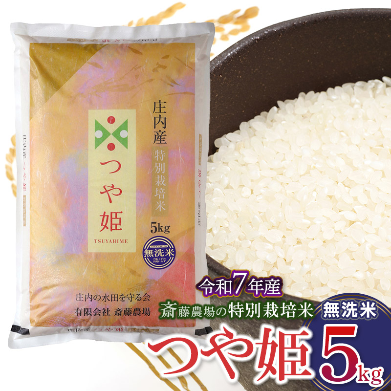 【令和7年産先行予約】 斎藤農場の特別栽培米 つや姫 無洗米 5kg(5kg×1袋) 山形県鶴岡市 K-756