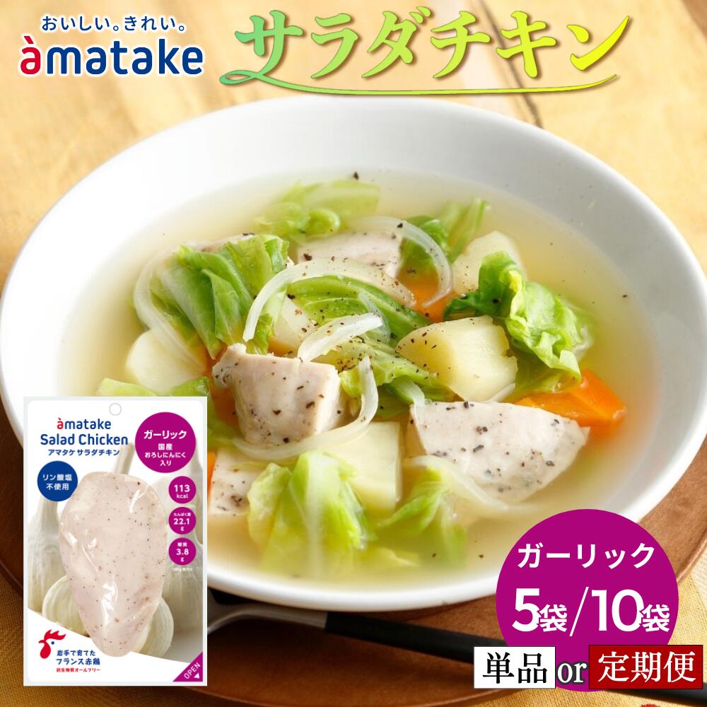 【ふるさと納税】アマタケ サラダチキンむね一枚肉 ガーリック 【選べる容量・回数】100g×5袋 / 100g×10袋 定期便 3回 / 6回 リン酸塩不使用 おつまみ 簡単調理 惣菜 冷凍