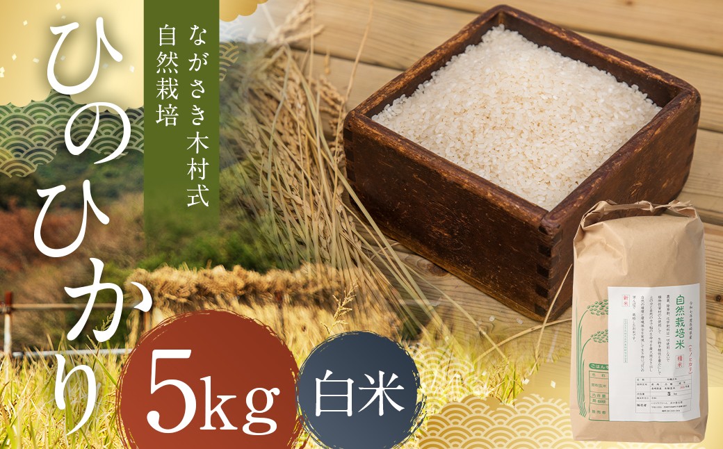 
                  ながさき木村式自然栽培 令和8年産 ひのひかり 白米 5kg 【2026年10月上旬より順次発送予定】／ 5キロ ヒノヒカリ お米 米 精米 国産 九州 長崎県 長崎市
                