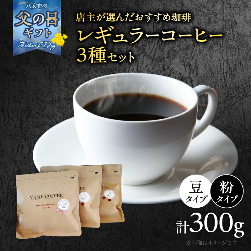 【ふるさと納税】【父の日ギフト】【選べる種類】レギュラーコーヒー 3種詰め合わせセット（店主が選んだおすすめ珈琲）【豆・粉】【レターパック】 コーヒー 父の日 ギフト 贈り物 珈琲 コーヒー豆 豆 粉 コーヒー粉 深煎り 贈答 プレゼント 福岡県 八女市