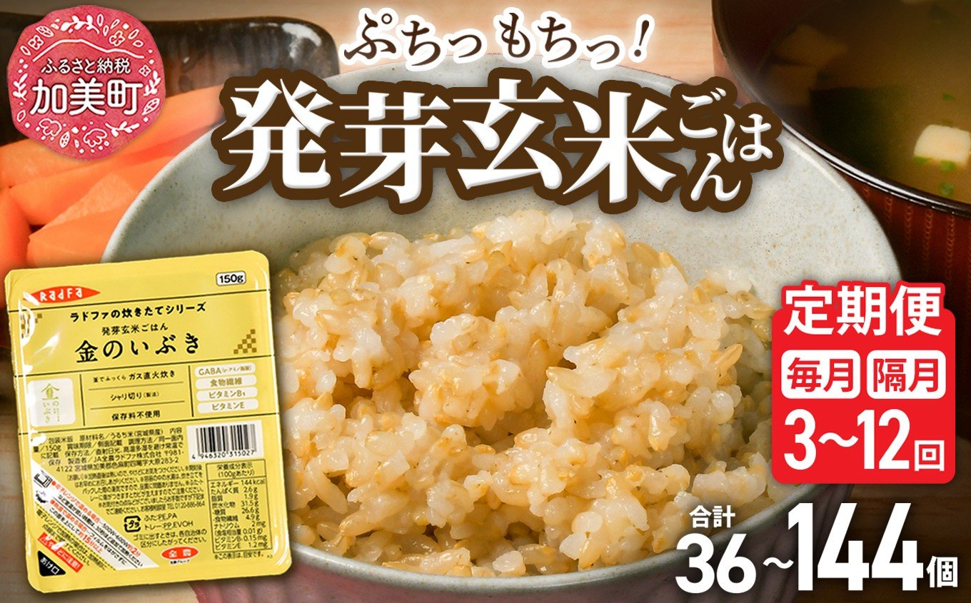 
             【 定期便 】 玄米 パック ごはん 発芽玄米 金のいぶき ( 150g × 12個 ) レトルト パックごはん パックご飯 レトルトごはん レンジ レンチン 健康 かんたん パックライス ライス 米 簡単 お手軽 アウトドア キャンプ 備蓄 非常食 常備 ひとり暮らし 防災  [ 加美よつば農業協同組合 宮城県 加美町 ]  | yo00005-r7
          
