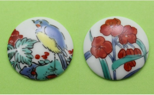 二宮閑山 有田焼ゴルフマーカー つゆ草・花鳥 2個セット ゴルフグッズ ゴルフ小物 A15-369