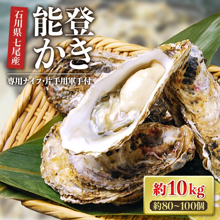 【能登半島地震復興支援】魚介類 牡蠣／能登かき 殻付牡蠣 一斗缶/約10kg（約80～100個） 専用ナイフ 片手用軍手付 | 牡蠣 かき オイスター ガンガン焼き カンカン焼き 加熱用 海産物 海鮮 魚介 魚貝 バーベキュー BBQ 国産 石川県 七尾市 能登 世界農業遺産「能登の里山里海」 ※要加熱 ※2026年1月下旬～5月下旬頃に順次発送予定