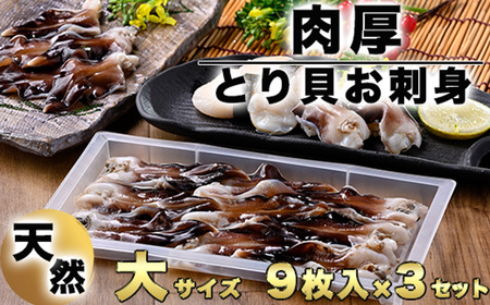 岬だより 天然肉厚とり貝お刺身 とり貝 大9枚入り 3セット [配送不可地域：離島]